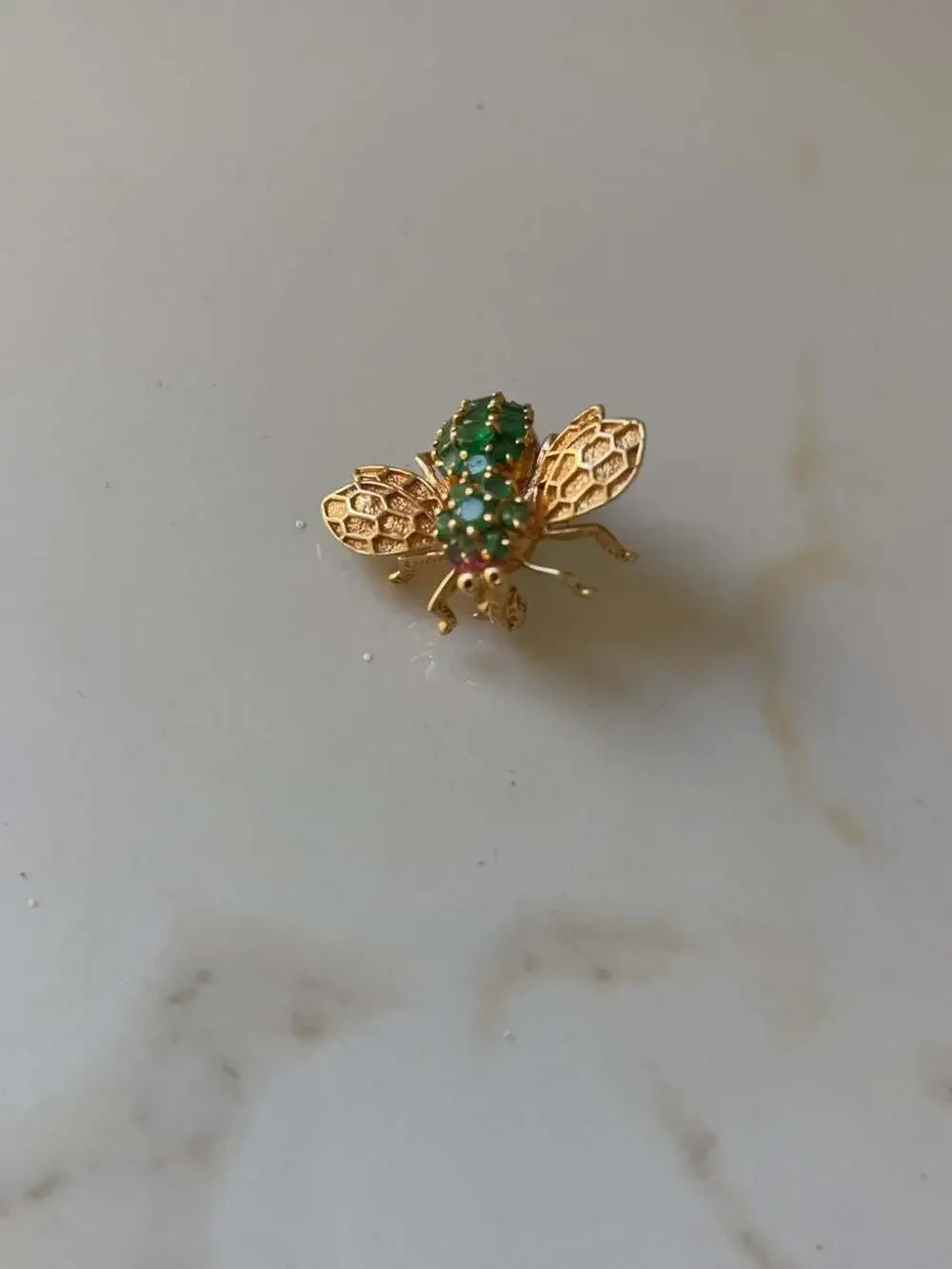 14K Yellow Gold Emerald and Ruby Bee Brooch Large Bee Brooch/pin